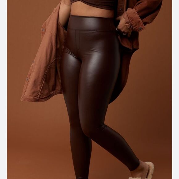Nwt Aerie Offline Real Luxe Faux Leather High Waisted Leggings - Cocoa Size XL - Picture 11 of 14